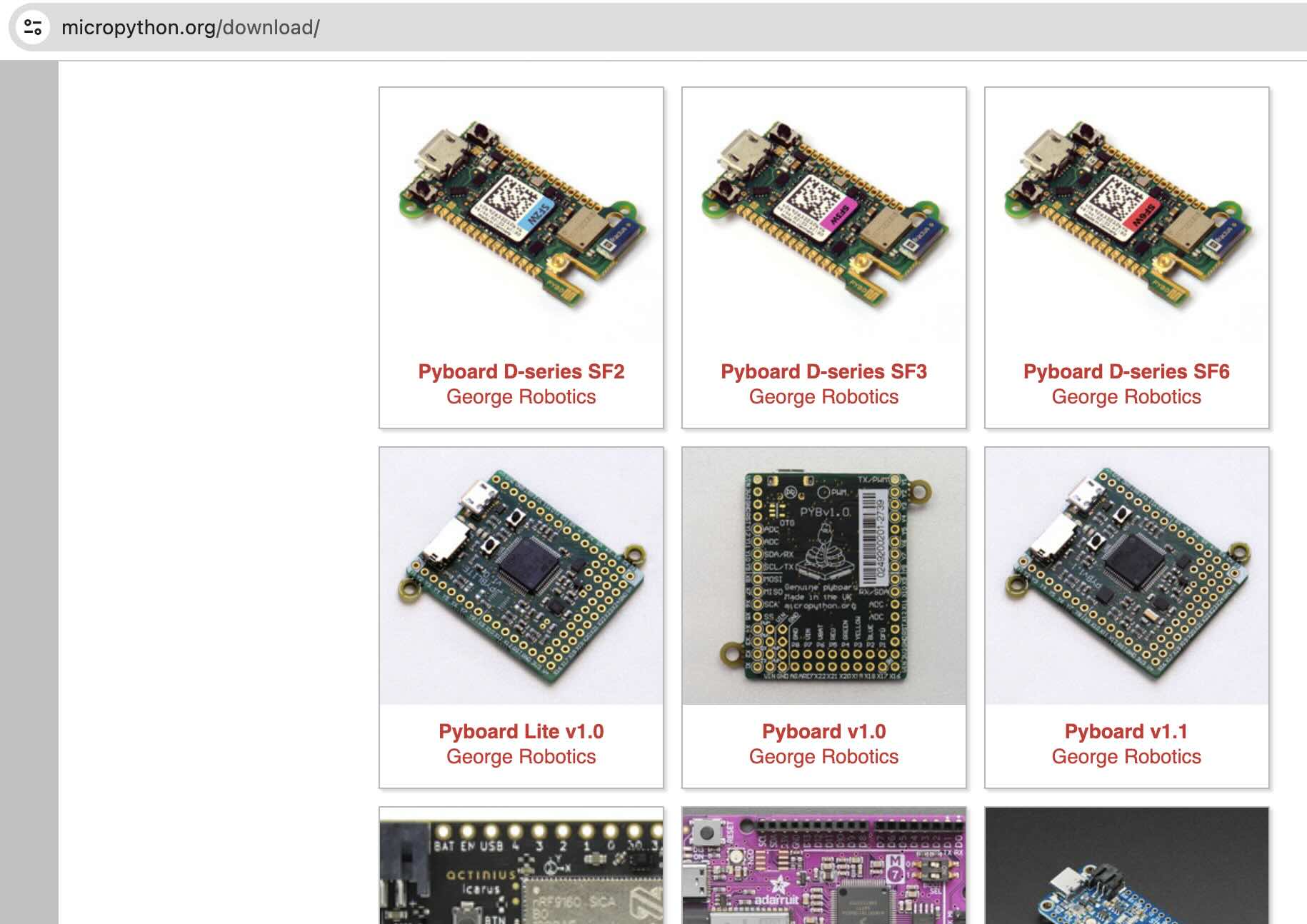 Picture of the MicroPython download page