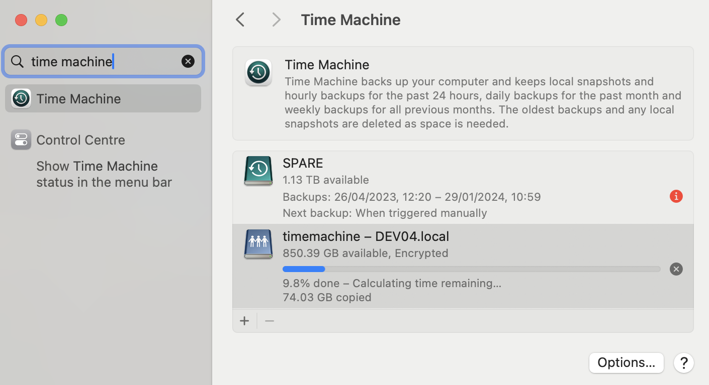 Time Machine System Preferences