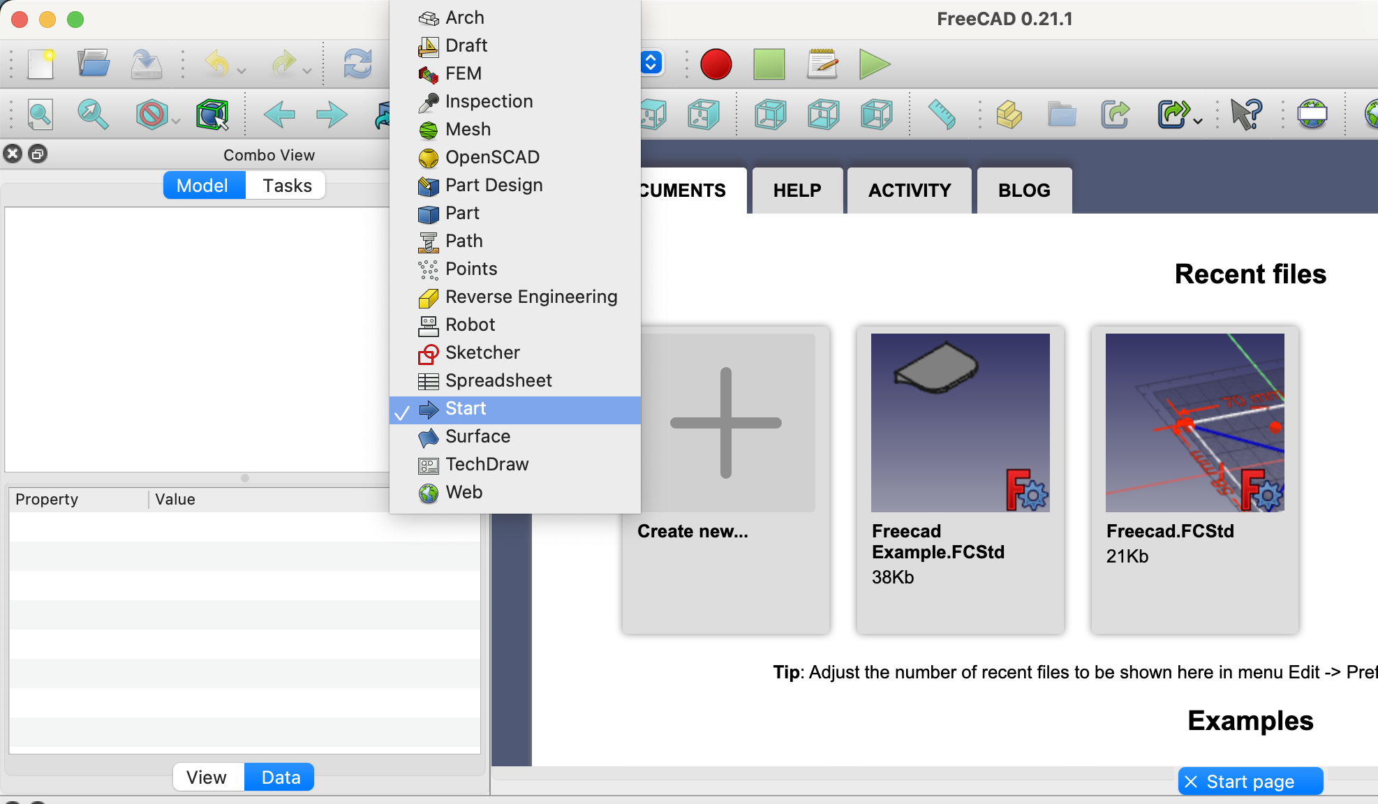 FreeCAD Workspaces