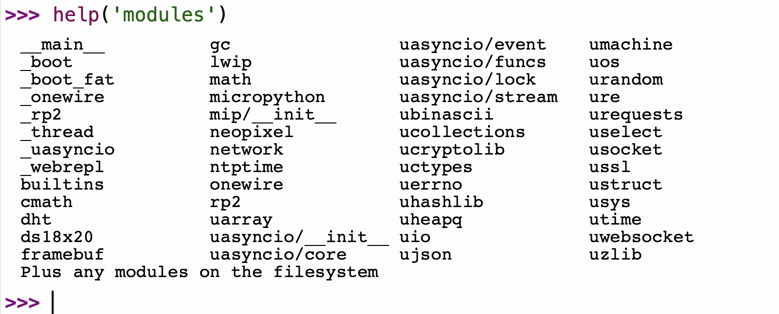 Screenshot of all the installed Modules