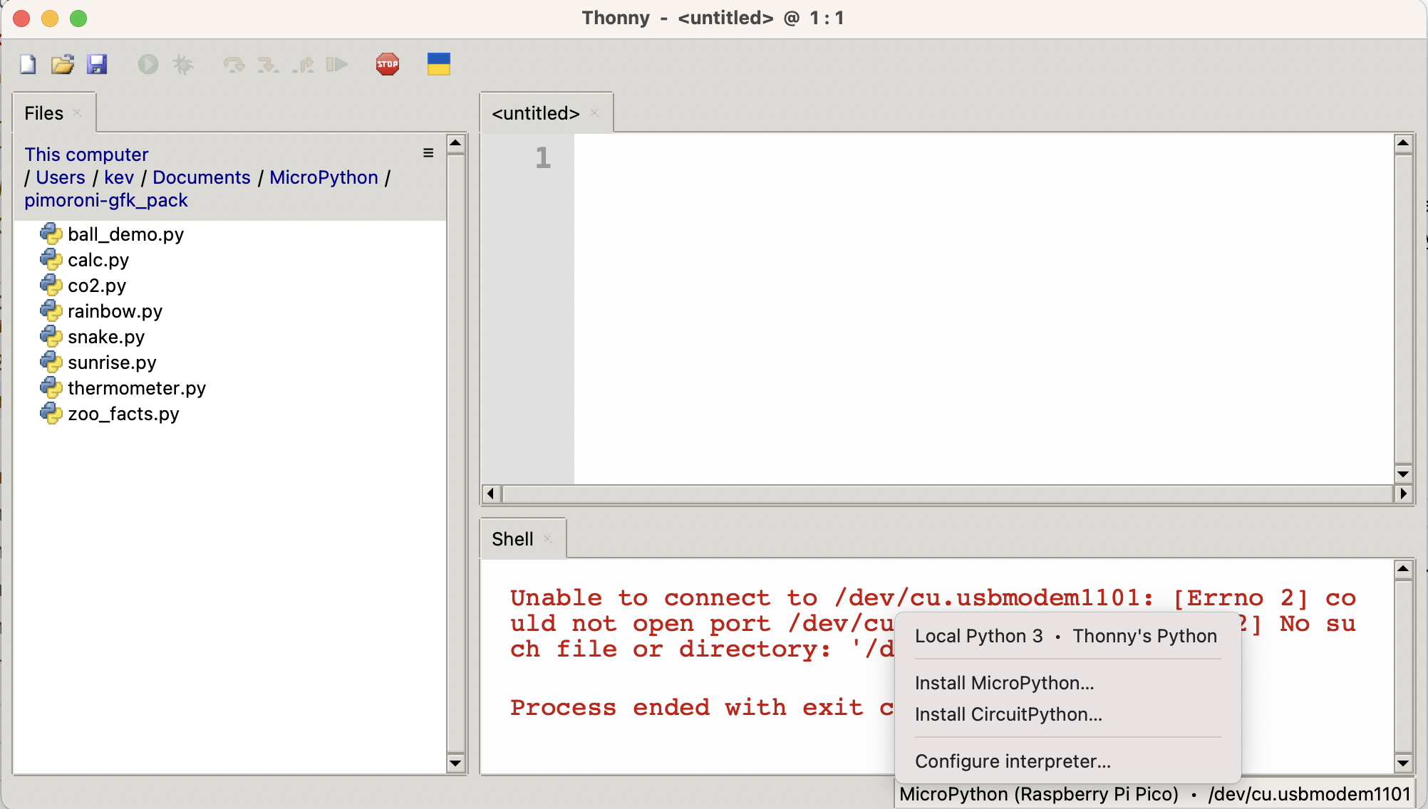 Screenshot of the Thonny Install dialog option